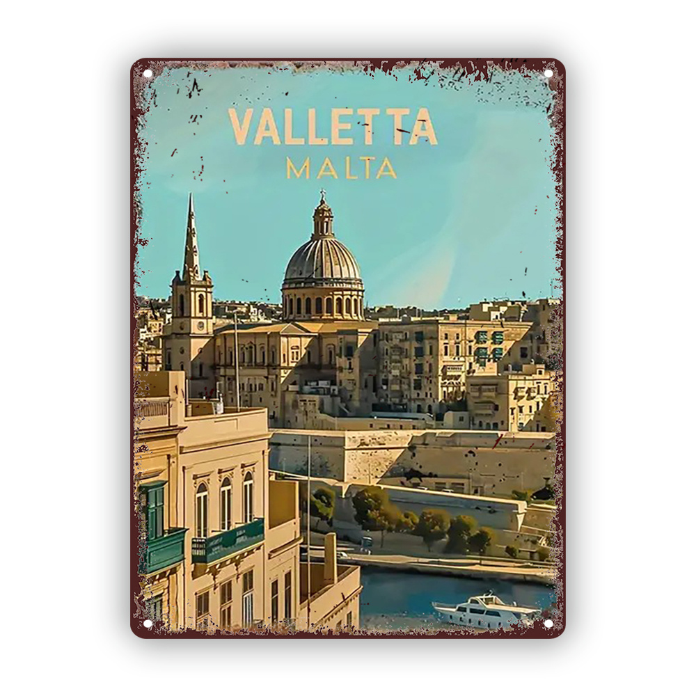 Home Office Icon - Valletta Malta Şehir Manzarası Vintage Metal