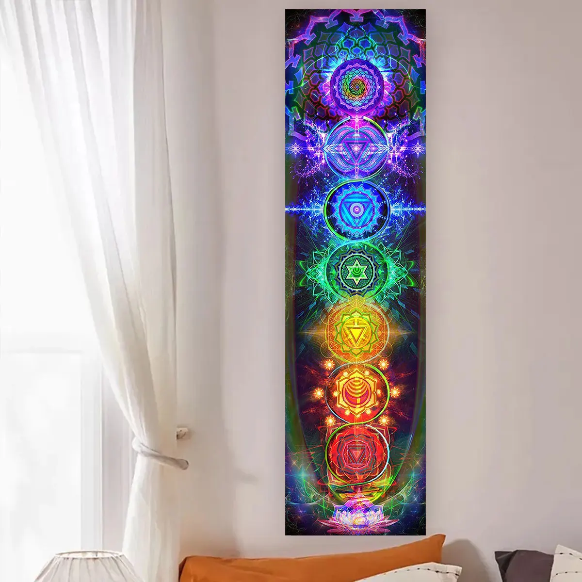 Home Office Yoga Room - Renkli Çakra duvar halısı Yoga Meditasyon