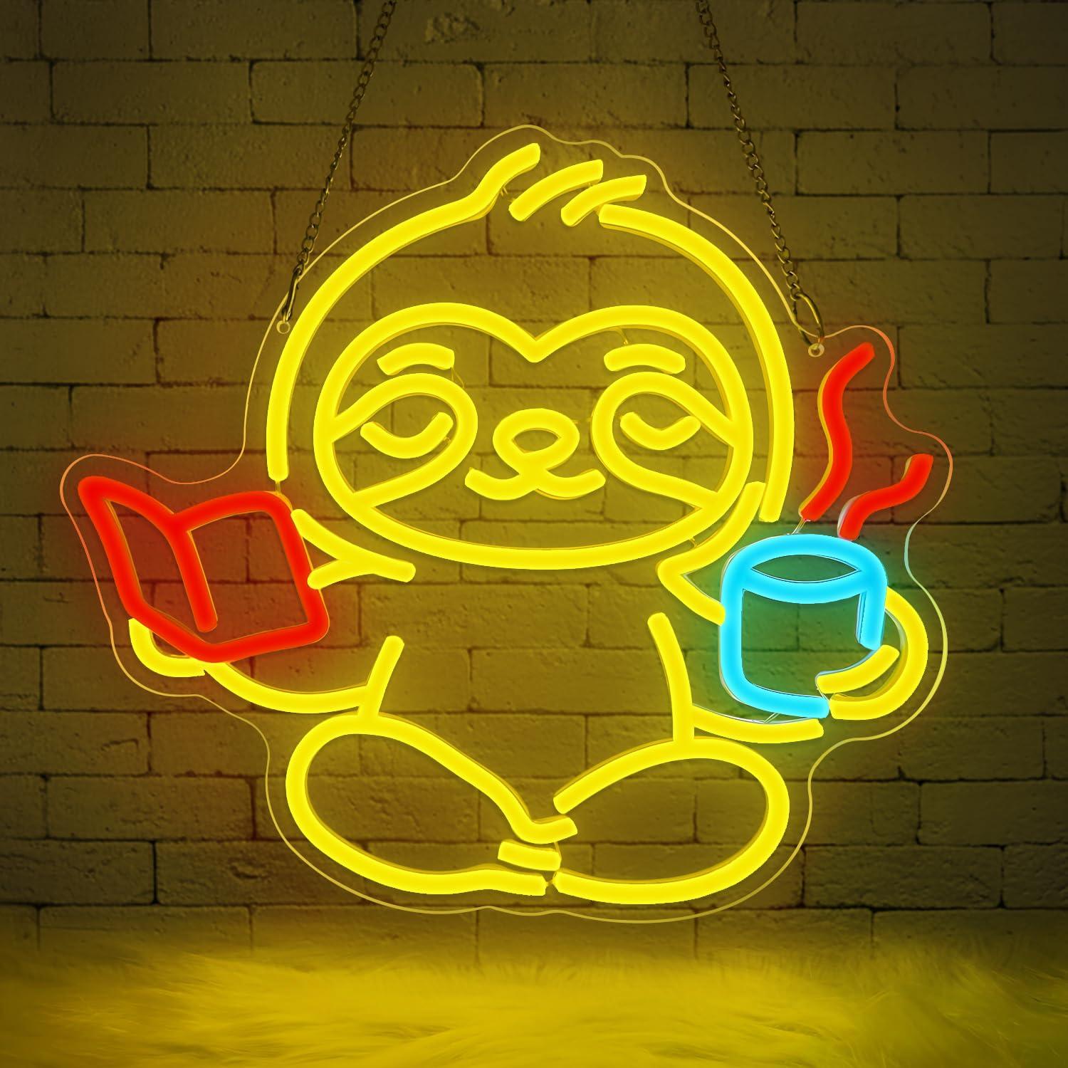 Home Office Living Room - Tembel Hayvan Neon Tabela USB Kısılabilir