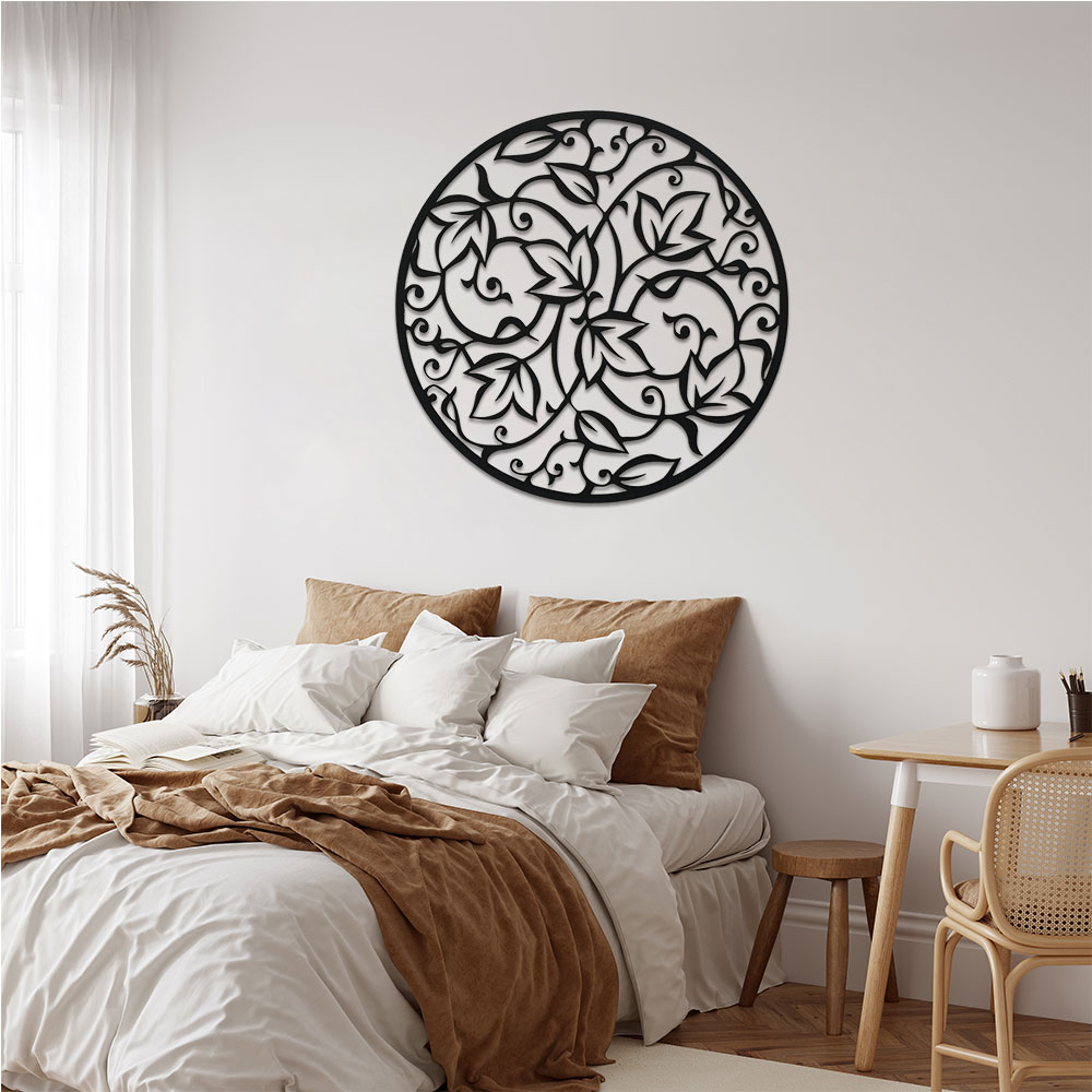 Home Office Yoga Room - Zarif Siyah Metal Mandala Duvar Sanatı,